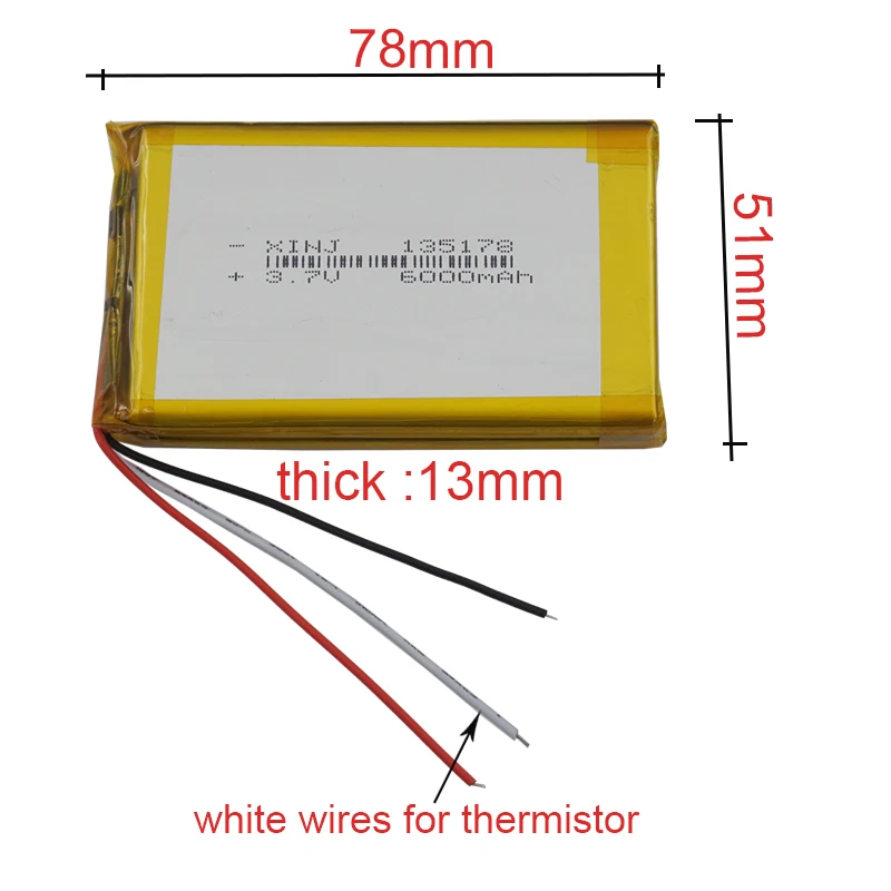 3,7 в 6000 мАч 22.2 Втч перезаряжаемый 2 или 3 провода термистор полимерный литий-полимерный аккумулятор 135178 для динамика GPS портативный DVD планшетный ПК