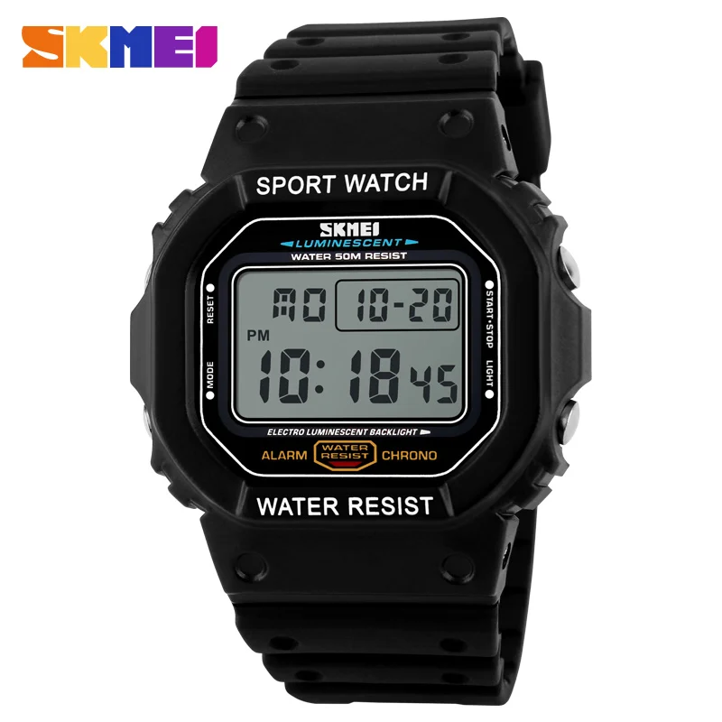 SKMEI Watch Men Square Sport Digital Watches Electronic LED Black Waterproof Wristwatch PU Strap Male Clock Relogio Masculino