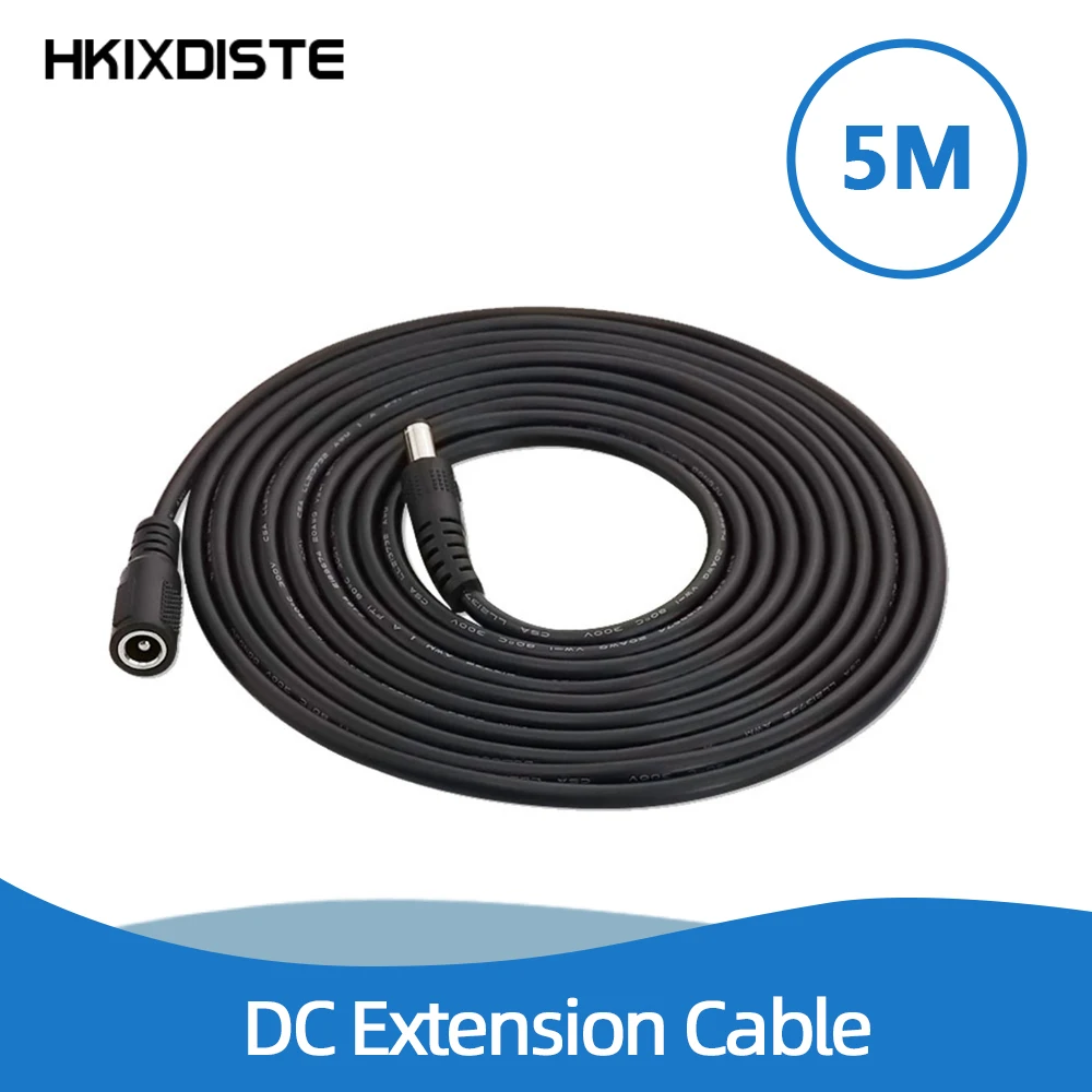 5 Meters DC 12V Power 5M Extension Cable 5.5mmx2.1mm DC Plug For CCTV Camera 12 Volt Extension Cord