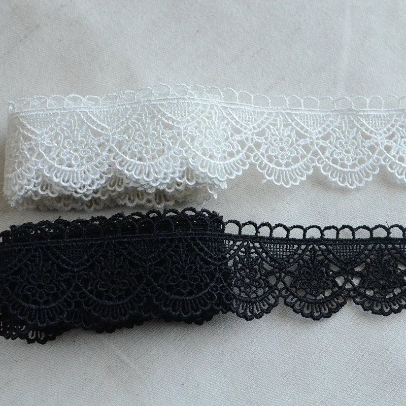 4CM Wide White Black Polyester Cotton Embroidered Fringe Ribbon Lace Edge Trim Dress Collar DIY Crafts Sewing Trimmmings Decor