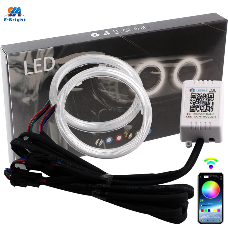 2PCS/Set Car Halo Rings RGB APP Bluetooth Angel Eyes Wierless for Car Motorcycle Headlight 60MM 70MM 80MM 90MM 100MM 110MM 120MM