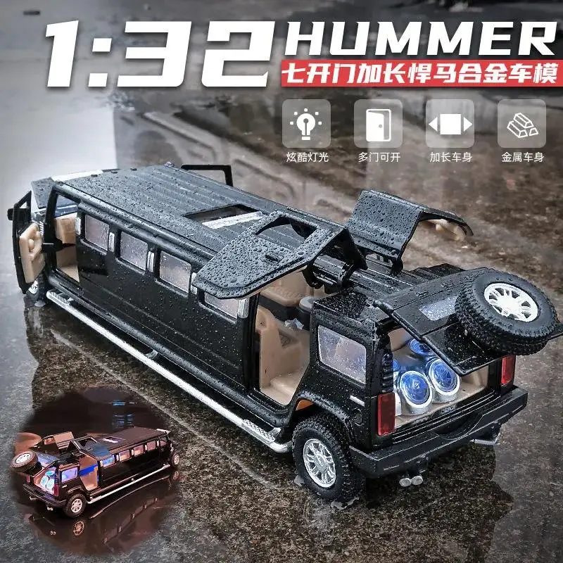 1:32 Alloy Hummer H2 Lengthen Limousine Metal Diecast Car Model Sound and Light Pull Back Kids Toy Vehicles gift