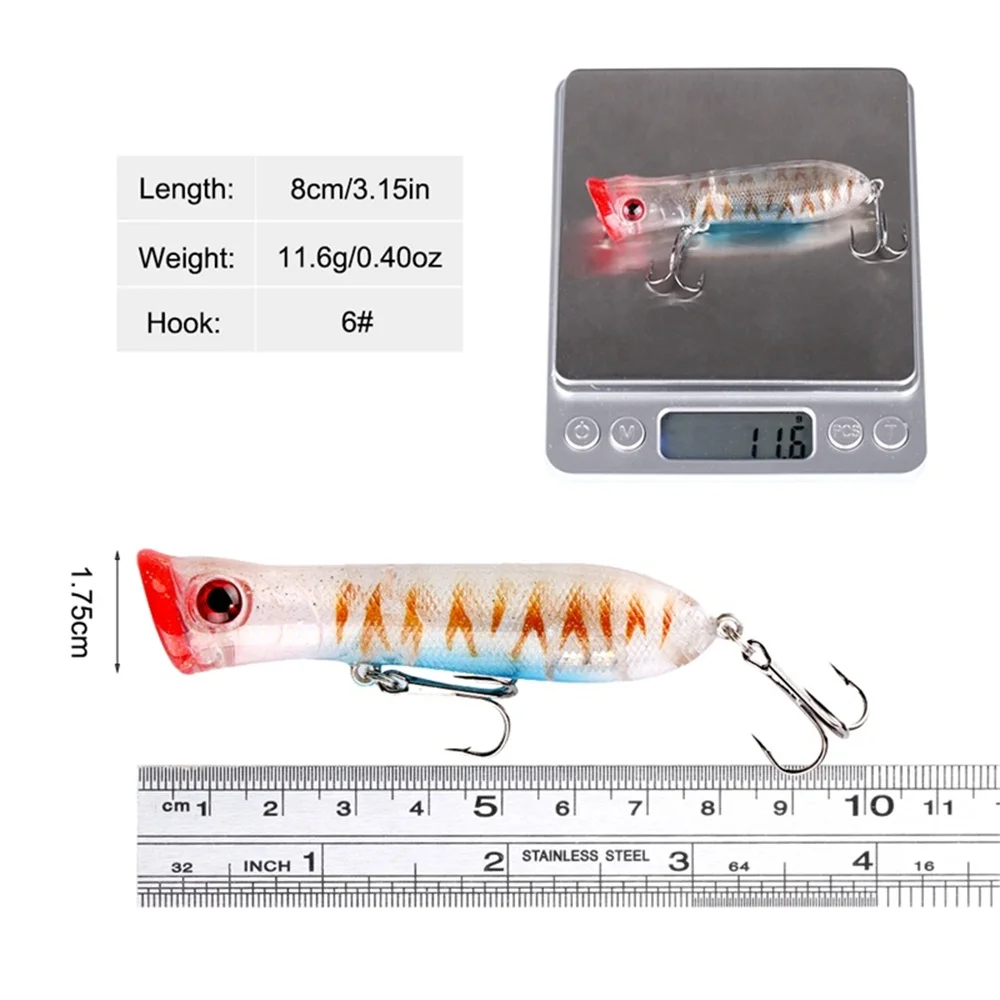 1 Uds 8cm 11,6g Pesca Artificial cebo duro de agua Popper Señuelos de Pesca para Bass perca Lucio de trucha abordar Wobbler Crankbait - imagen 3