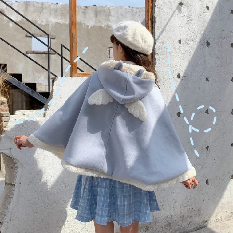 New year's autumn winter department soft girl Lolita lovely short thick Cape woolen coat woman