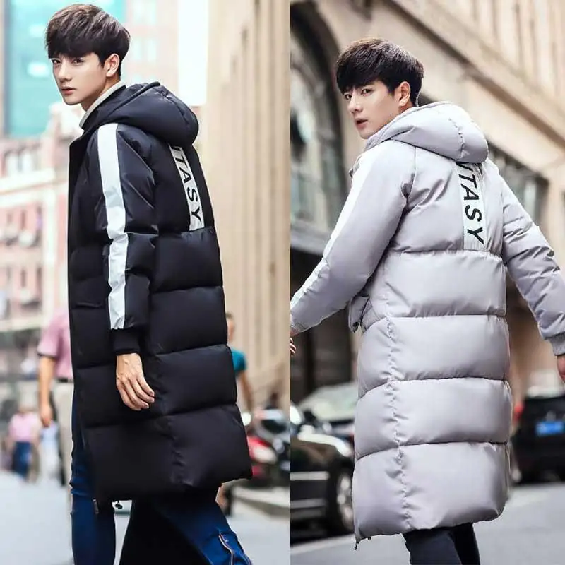 Medium-long Style Parkas Men Hooded Letter Printed Chic Couples Plus Size 3XL Mens Teens BF Daily long Coats korean style trendy