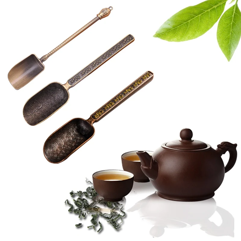 Cucharas de té chinas Kongfu, cuchara de cobre, soporte para elegir hojas de té, accesorios de té chinos de alta calidad, herramientas