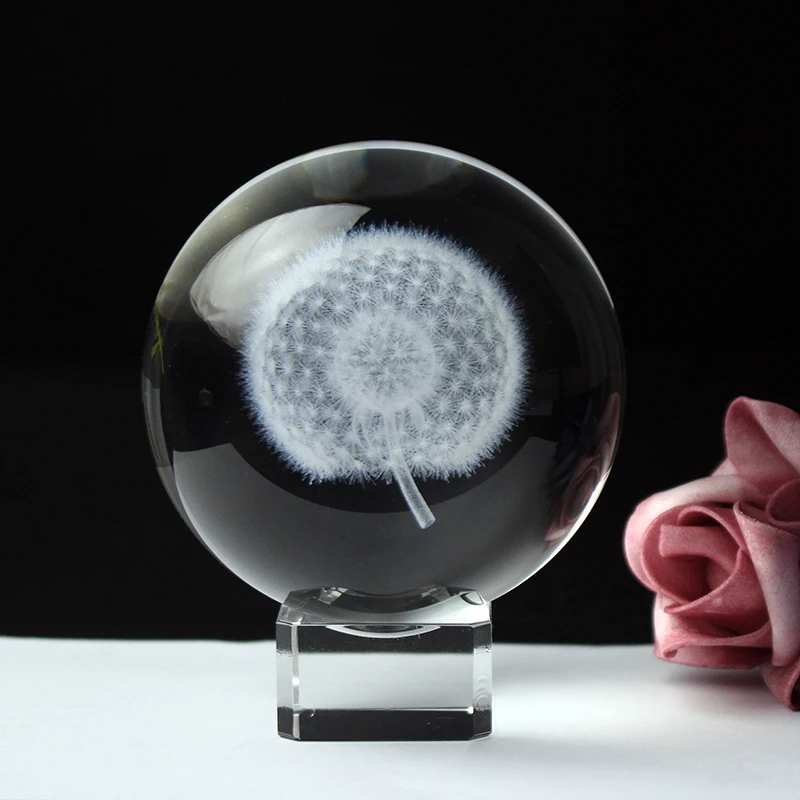 

Fengshui Dandelion Crystal Ball 3D Plant Dandelion Model Modern Office Desk Home Decoration Accessories Birthday Gifts