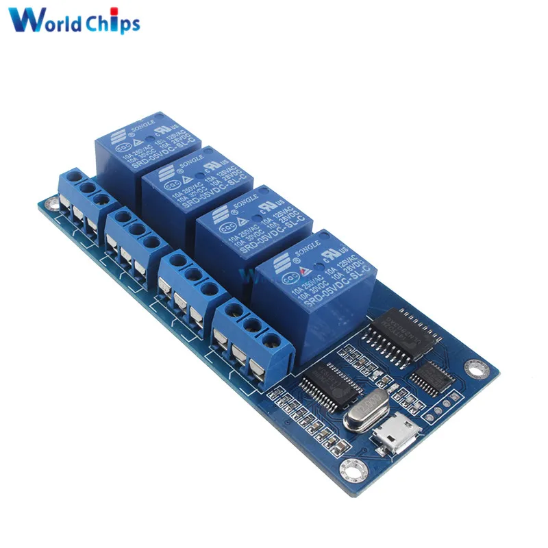 Dc 5V 4 Kanaals 4ch Micro Usb Relay Module Usb Control Controller Relay Board Seriële Poort 4 Way Communicatiemodule