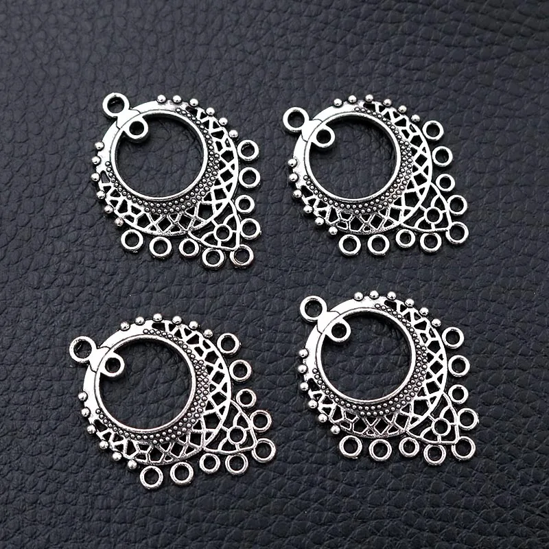 12pcs/lot Silver Plated Porous Earrings Charm Metal Pendants DIY Necklaces Bracelets Jewelry Handicraft Accessories 32*24 P138