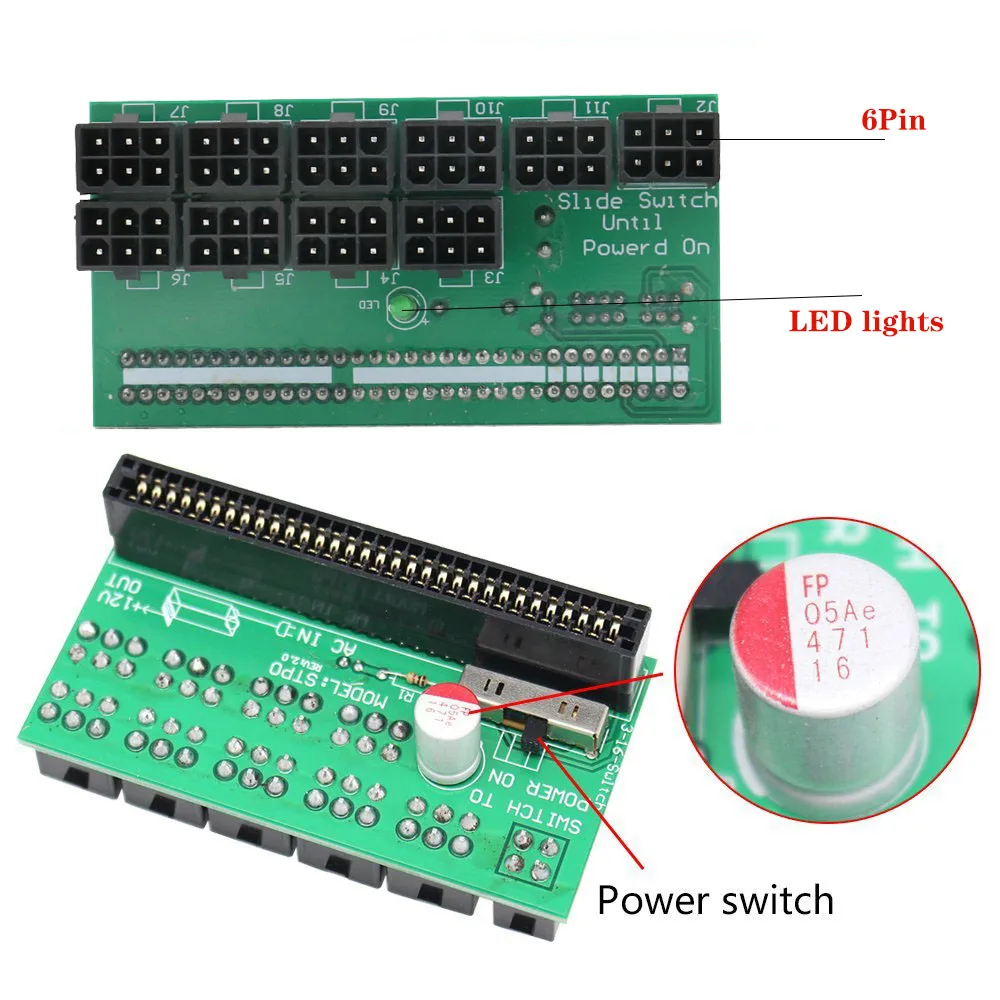 Ethereum-Alimentation pour serveur minier ZEC, 12V, carte d'installation GPU/PSU, 9 pièces, 18AWG PCI-E, 6 broches à 6 + 2 broches