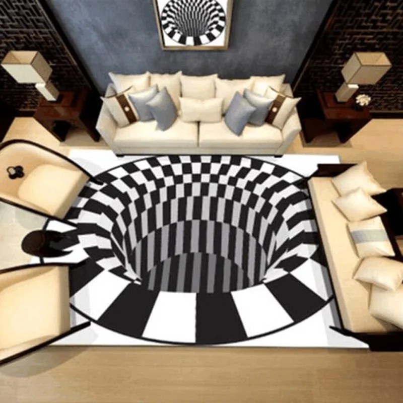 Modern Alfombra Black/White Stereo Vision 3D printing Carpets for Living Room bedroom Area Rugs kitchen Mat Home Illusion Carpet