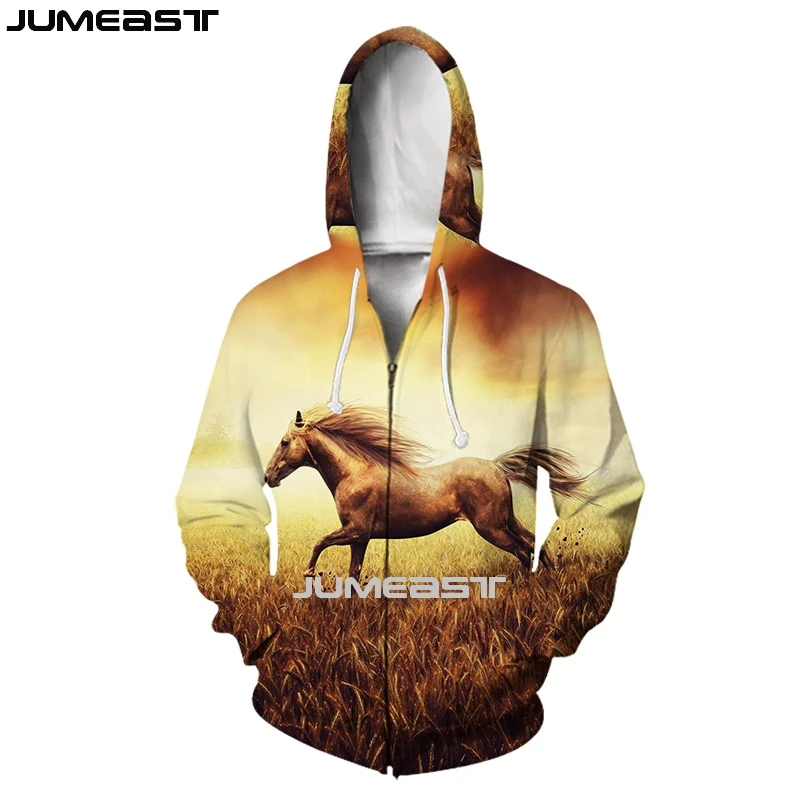 

Jumeast Men Women 3D Sweatshirts Animal Horse Oversized Coat Streetwear Harajuku Casual Jacket Pullover Spring Zipper Hoodies