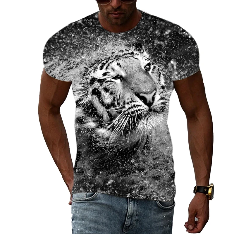 Summer Fashion Tiger graphic t shirts Men Casual Print Trend short sleeve t-shirts Hip Hop Harajuku Animal Pattern streetwear