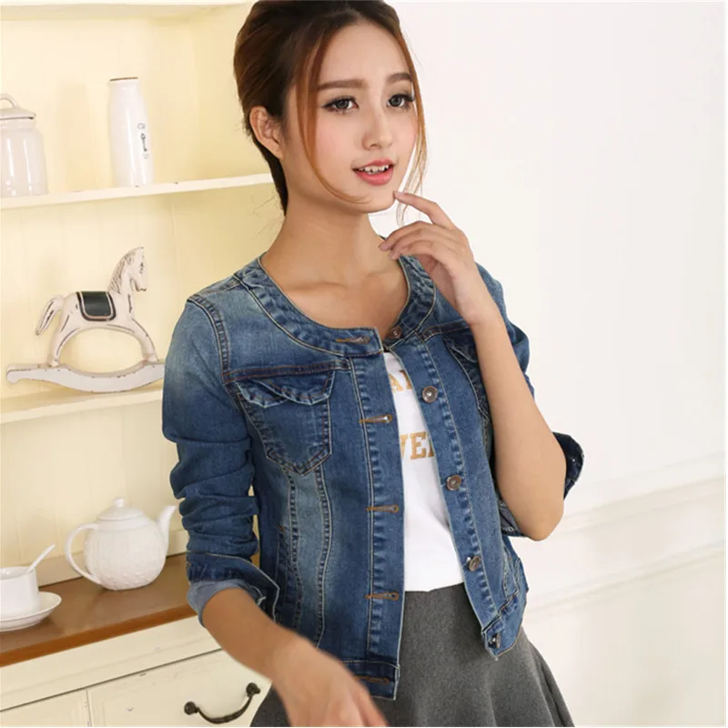 Autumn Cotton Denim Jacket Women 2024 Slim O Neck 7 Sleeves Short Jeans Outwear Vintage Coats Ladies Large Size Chaqueta Mujer