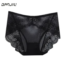 Sexy Thin Breathable Women Underwear Lace Hollow Transparent Middle Waist Female Panties Mesh Cotton Crotch Breifs Lingerie