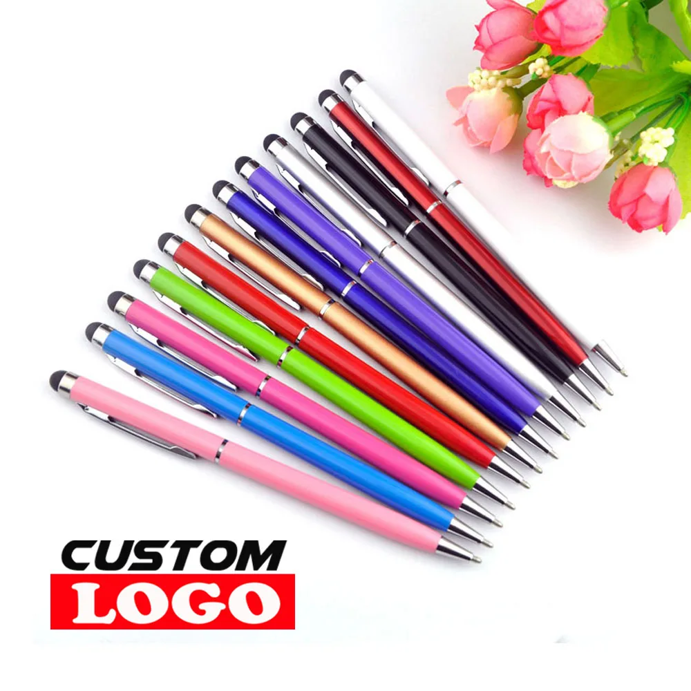 500pcs Metal Universal Touch Screen Stylus Rollerball Ballpoint Pen 2 In 1 For iPhone iPad Samsung Smartphones Free Custom Logo