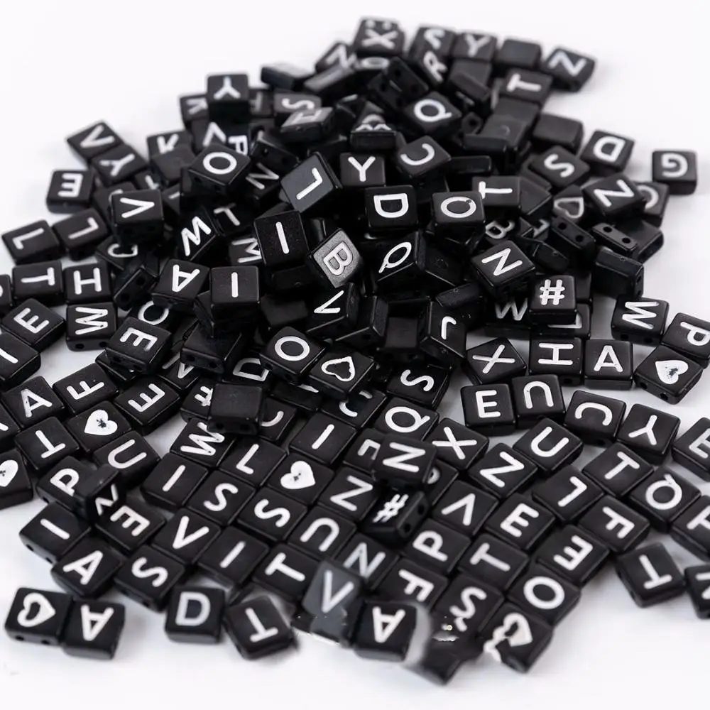 

Free Shipping 4*9mm 1900pcs Black Acrylic Letter Beads 2 Holes Plastic English Alphabet Square Bracelet Spacer Beading Material