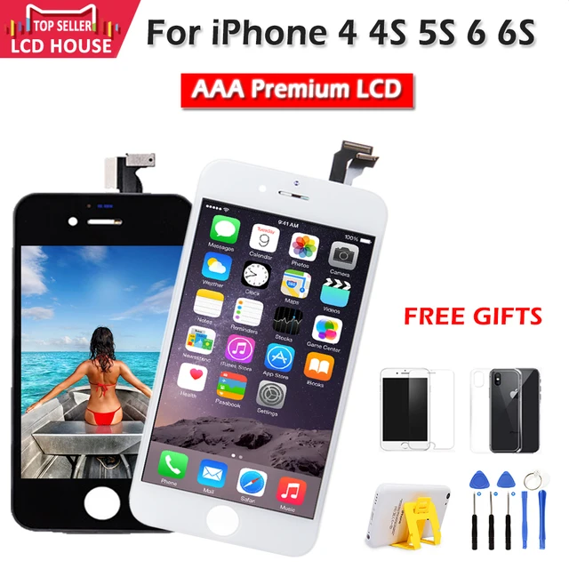 Wyświetlacz LCD nr 1 do iPhone 4 4S 5S 6 6S, ekran dotykowy, digitizer, szkło przednie, zamiennik, czarny, biały, naprawa ekranu