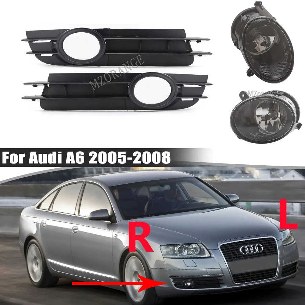 

Fog Lights FogLamp Cover Grille for Audi A6 and A6 Quattro C6 2005 2006 2007 2008 4F0807681A 4F0807682A Black Front Bumper Light