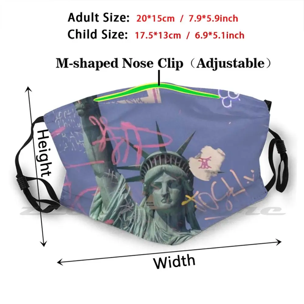 Graffiti Statue Of Liberty Mask Cloth Washable DIY Filter Pm2.5 Adult Kids Graffiti Statue Of Liberty New York Purple Statue