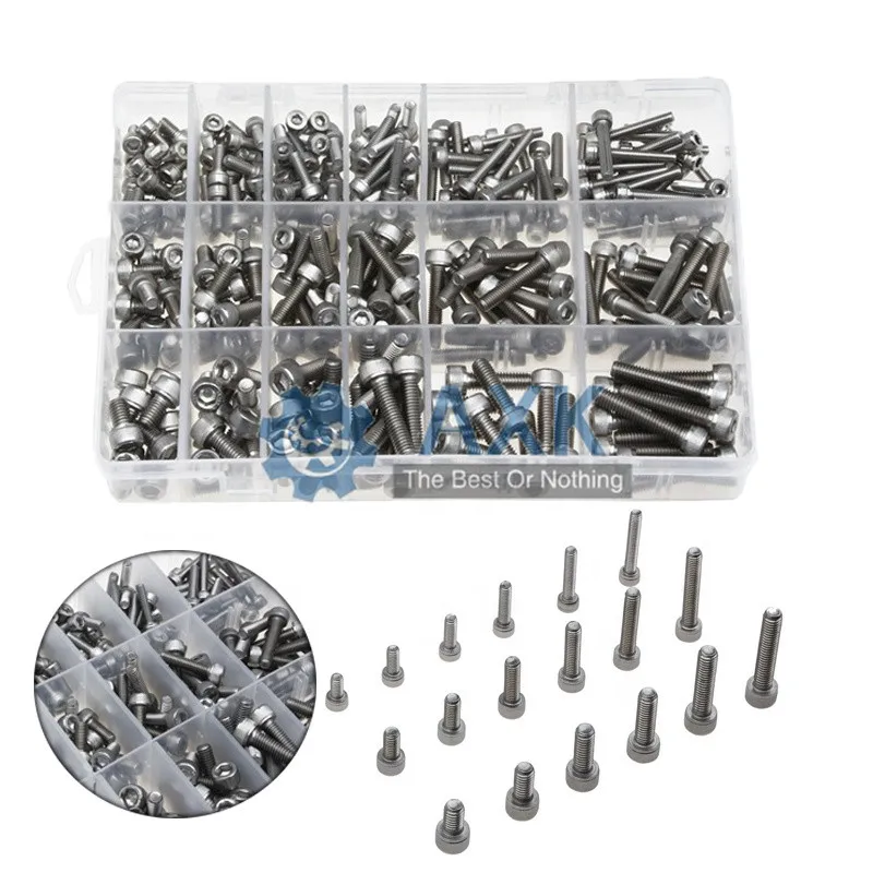 300pcs/set Black Din912 M2 M2.5 M3  Allen Bolt Hex Socket Round Cap Head Screw And Nut Assortment Kit Set