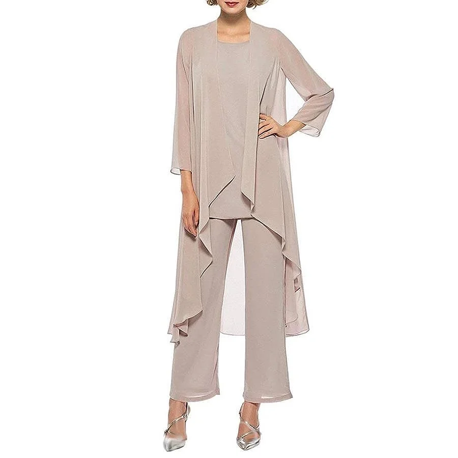 Elegant Three Pieces Mother of The Bride Dresses Chiffon Pant Suits with Long Jacket Plus Size Mother of the Groom Dress 2019 3.