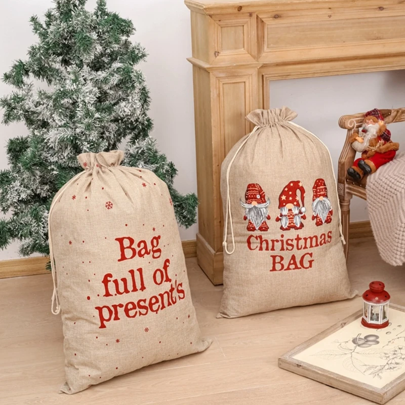 Fashionable Tradition Christmas Large Linen Gift Bag Big Backpack Holiday Decorations Faceless Old Man Gift Wrap Bags