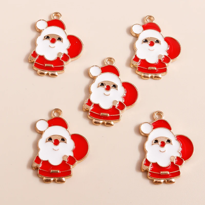 10pcs Mix Enamel Christmas Charms Noel Star Hats Santa Claus Pendants for Diy Jewelry Making Necklace Earring Making Accessories