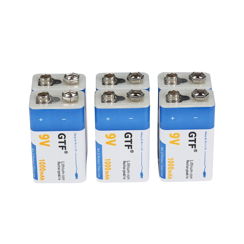 9 V 1000mAh 리튬 이온 충전식 배터리 마이크로 USB 배터리 9 v 리튬 멀티미터 마이크 장난감 리모콘 KTV 사용, 9 볼트 리튬이온 충전지, 마이크로 USB 충전식