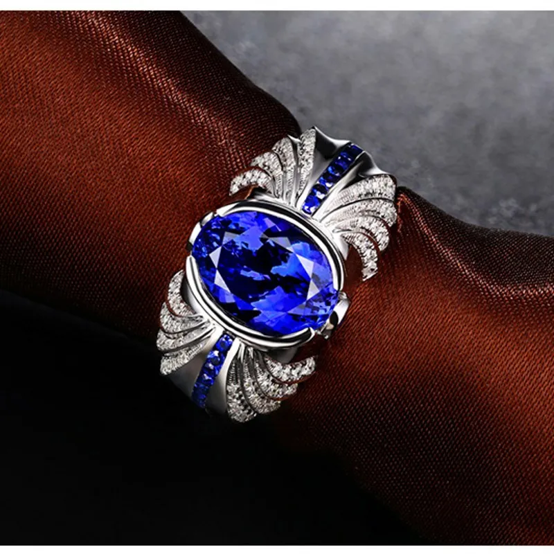 Angel wings Male 3ct Lab Sapphire Ring Real 925 sterling silver Jewelry Engagement Wedding band Rings for men Party accessory