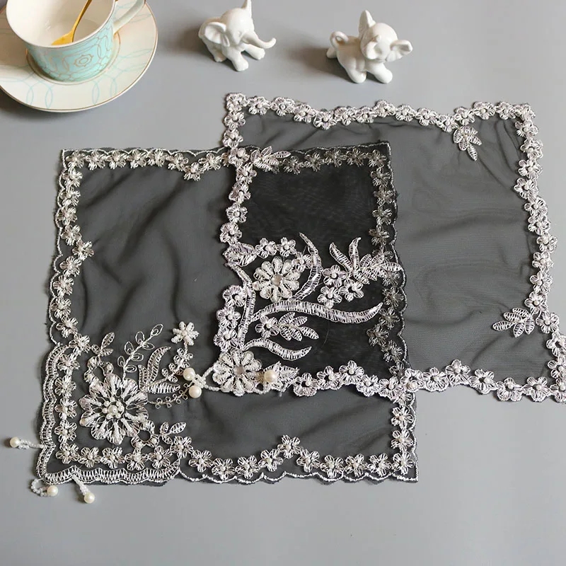 Square27CM New Mesh Lace Beaded Napkin Placemat Dressing Table Jewelry Box Cloth Cover Towel Lamp Cushion Kitchen decoration