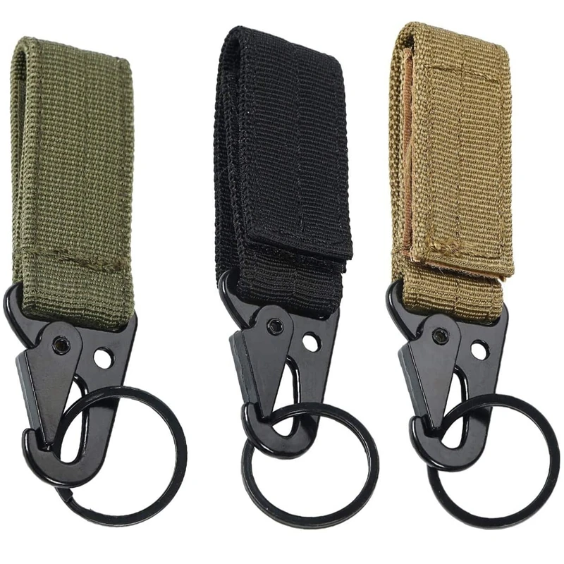 Tactical Gear Clip Carabiner Nylon Hook&Loop Belt Key Holder Black Metal Hook O-ring Buckle for Outdoor Sport Hiking Backpack