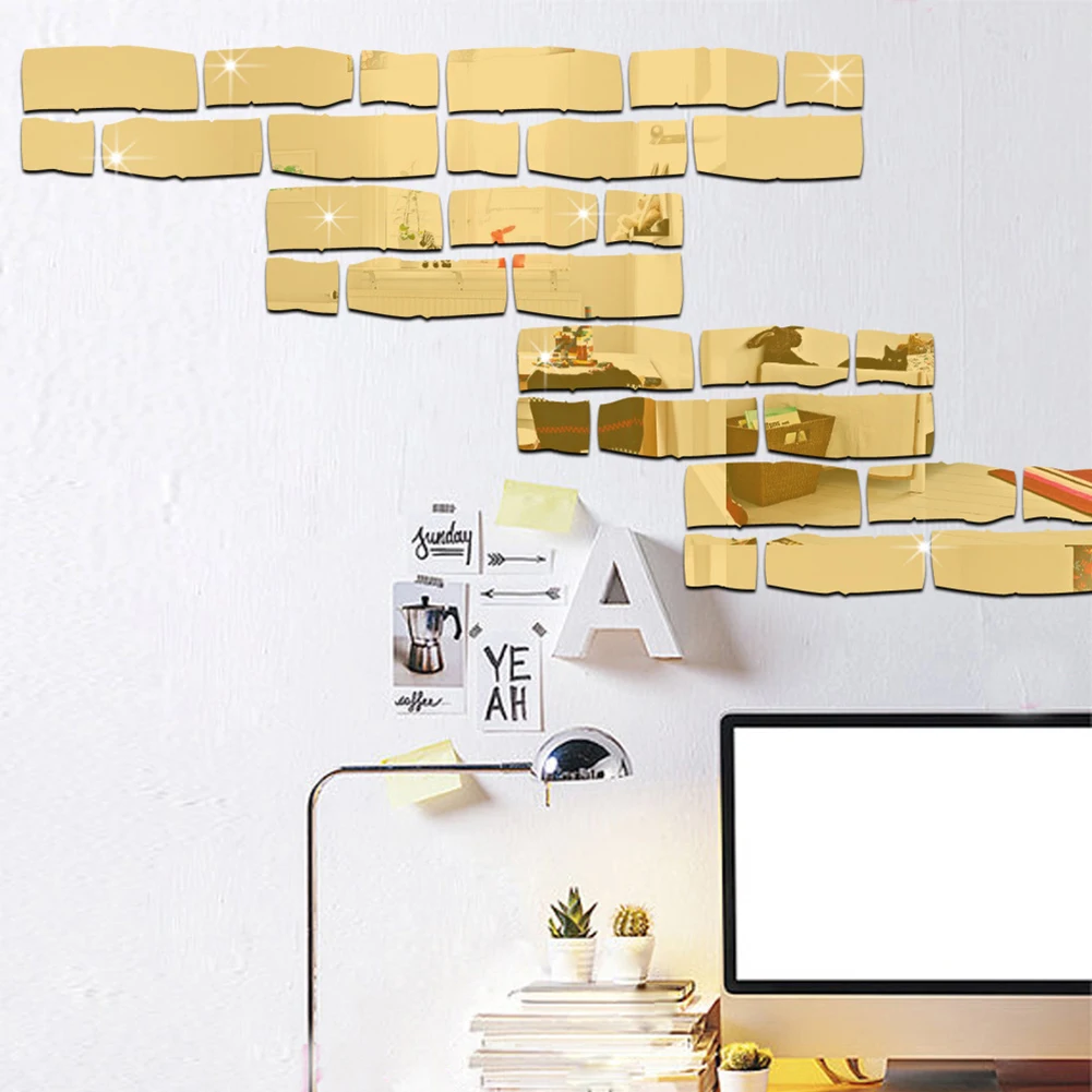 Hot Sale 24 Pcs Modern Brick Shape Mirror Wall Sticker DIY Self-adhesive Acrylic Mirror Sticker For Kid Room Home Decor Bathroom