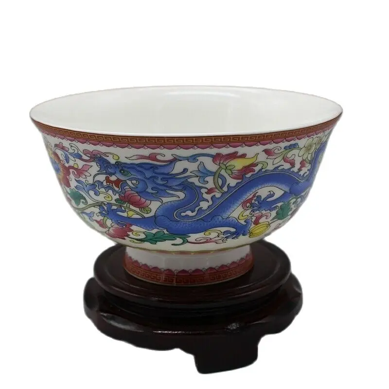 Chinese Old Porcelain Pastel Dragon and Phoenix Bowl, Painting Bowl, Meal Bowl