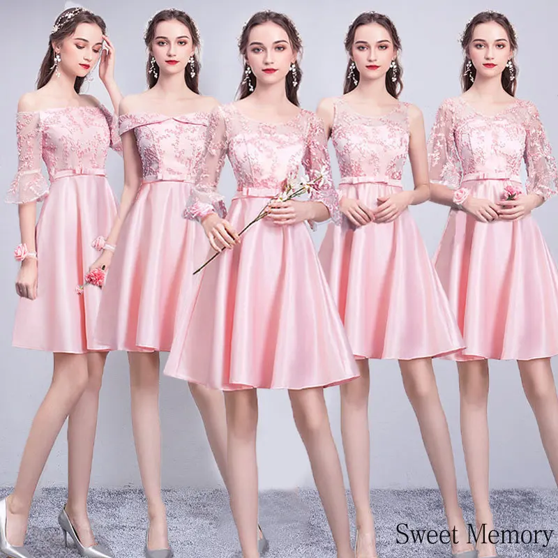 Girl Dress Sweet Memory Women Vestidos Backless Knee-Length Robe Champagne Pink Gray Simple Party Bridesmaid Dresses