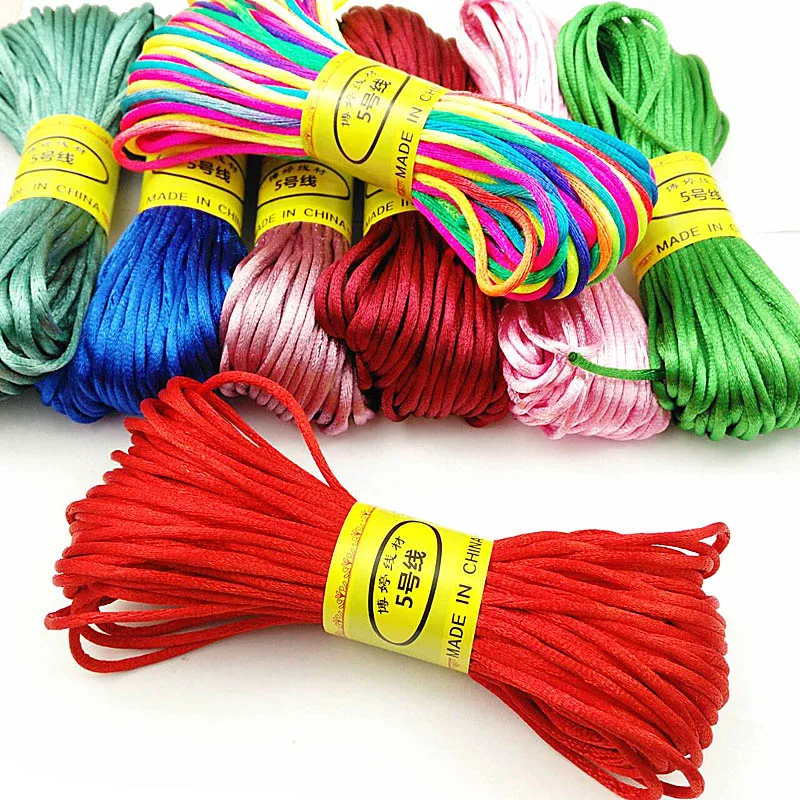 5#20m 2.5mm Satin Nylon Trim Cord Rattail Cord Chinese Knot For Bracelets Thread String Necklace DIY Jewelry Making Cords Line