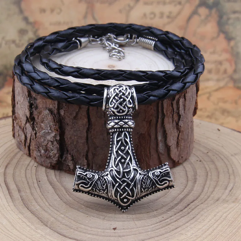 Collar Mjolnir de martillo Vikingo, lobo enorme, Thor, colgante de martillo, joyería nórdica con cadena de acero inoxidable, envío directo