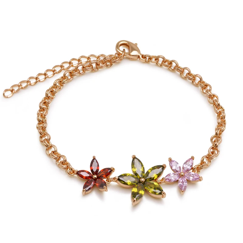 MxGxFam 18 k Gold Plated Multicolor Flowers Zircon Bracelet For Women AAA+ Jewelry made by Environmental Copper