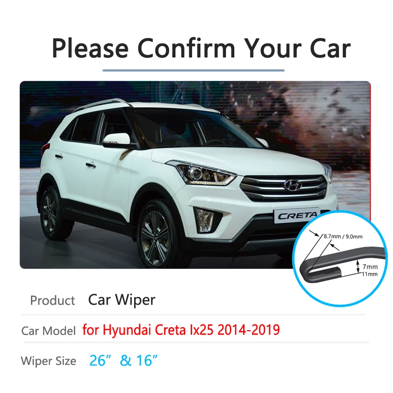 Car Wiper Blade for Hyundai Creta Ix25 2014~2019 Front Windscreen Windshield Wipers Car Accessories  j Hook 2015 2016 2017 2018