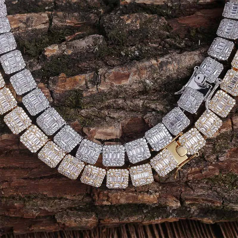 Hip Hop 1 Row CZ Bling Iced Out Tennis Chain Necklace Gold Color Stripe Cubic Zirconia Chokers Necklaces for Men Rapper Jewelry
