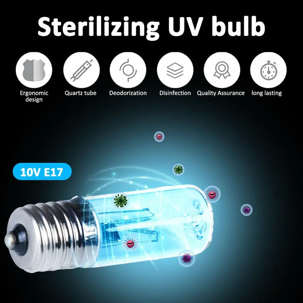 Hot E17 Screw DC 10V 3W UVC Ultraviolet Germicidal Lamp Disinfection Sterilizer UV Light Bulbs Kill Mites Quartz Tube Ozone