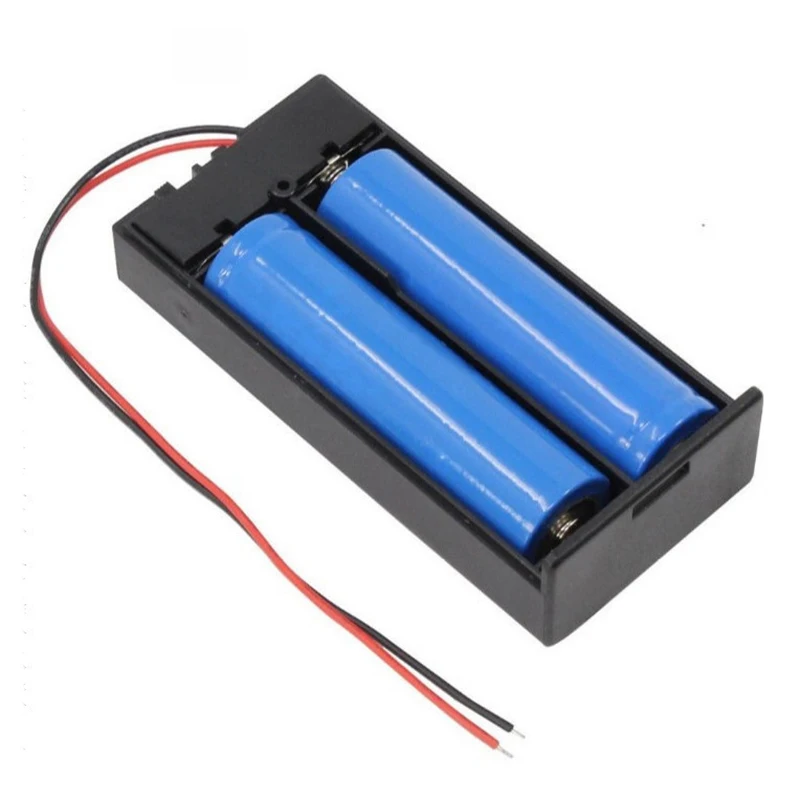 2 Slots 18650 Battery Holder with ON/OFF Switch with Cable 7.4V Connector 18650 Plastic Battery Storage Box Case