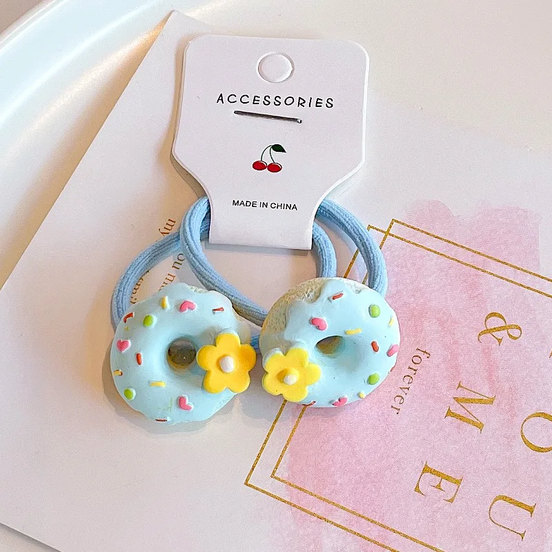 Lovely Donuts Elastic Hair Bands Dessert Shape Princess Hair Rope Girls Hair Gum Sweet Ponytail Holders Korean Rubber Ties