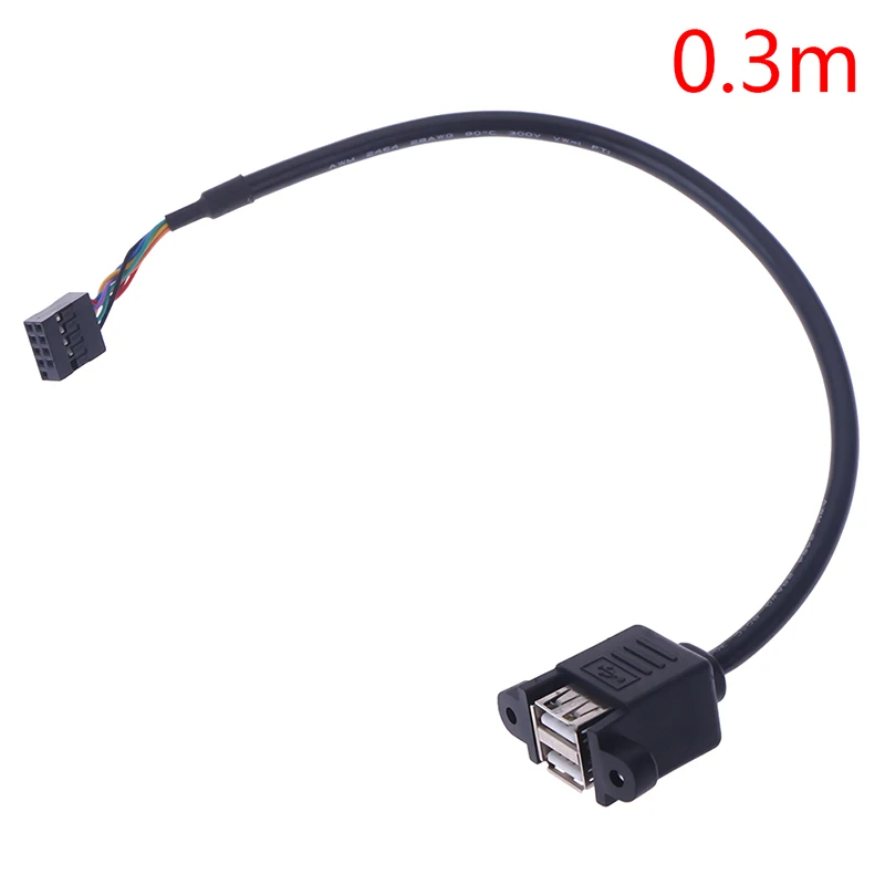 30cm/50cm Motherboard Internal 9pin to Dual Port USB 2.0 A Female Screw Lock Panel Mount Cable Extension Cable Adapter 1pc