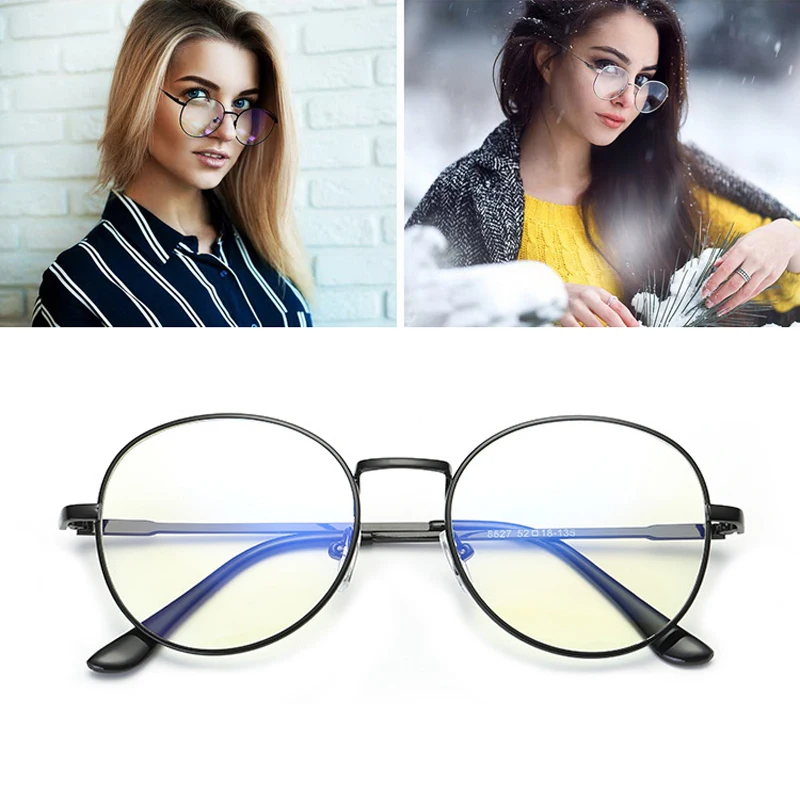 Feishini Bulat Frame Kacamata Komputer Wanita Sinar Radiasi Gamin Eyewear Frame Metal Unisex Anti Cahaya Biru Kacamata Pria Mencetak