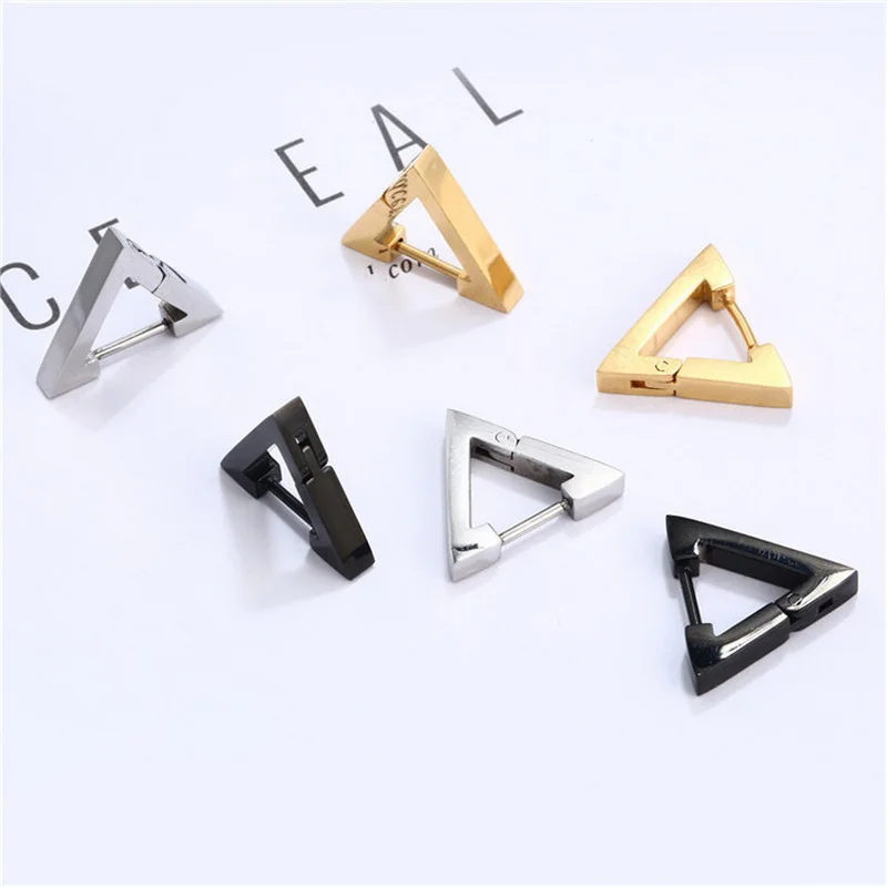 Rinhoo-pendientes triangulares de acero inoxidable para hombre y mujer, aretes de estilo Punk Rock, piercing, Push-Back, tapón para la oreja, regalo