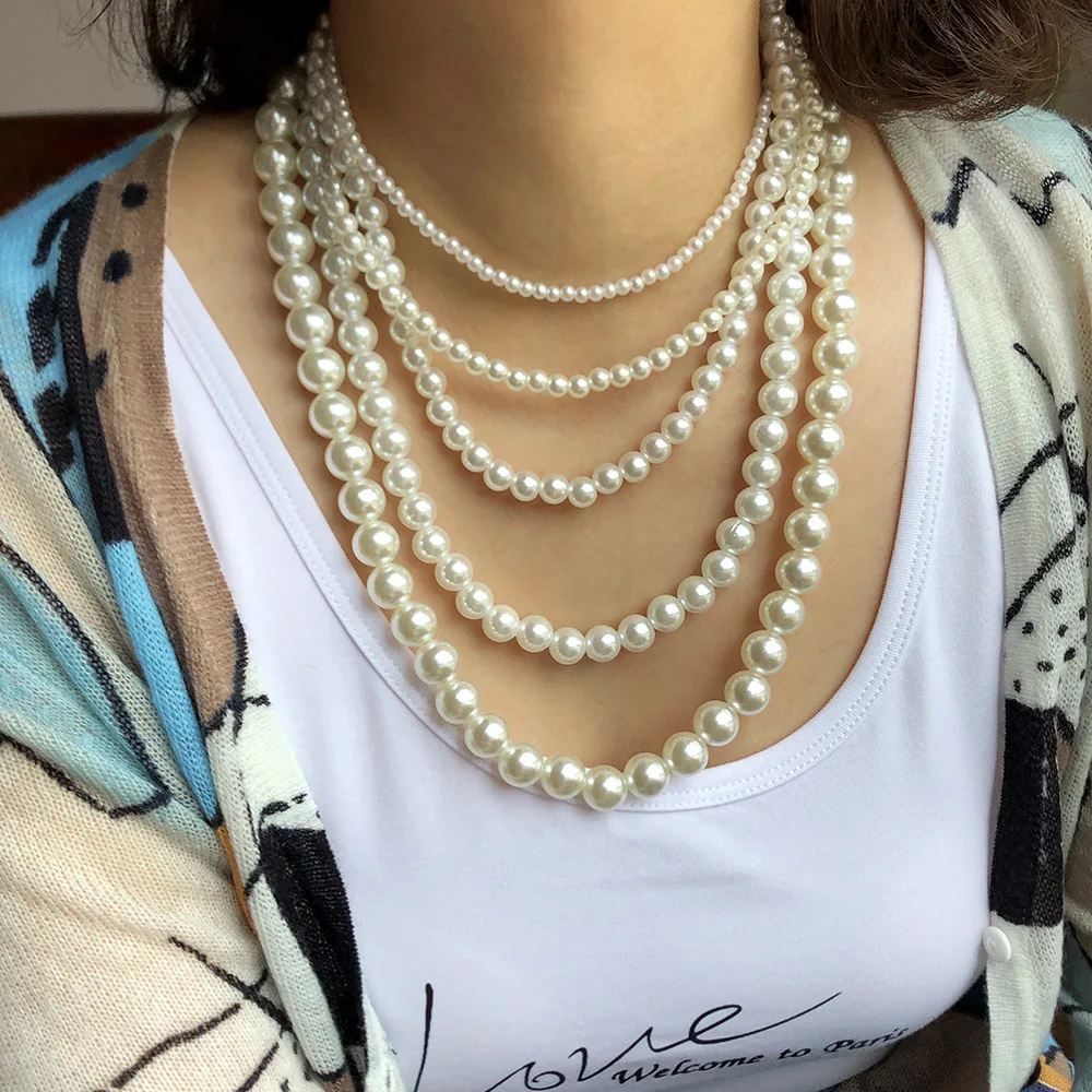 Pearl Necklaces For Man Women 4/6/8/10/12 mm Bead Chain Necklace Collier Custom Jewelry Wedding Accessories Party Gifts Bijoux