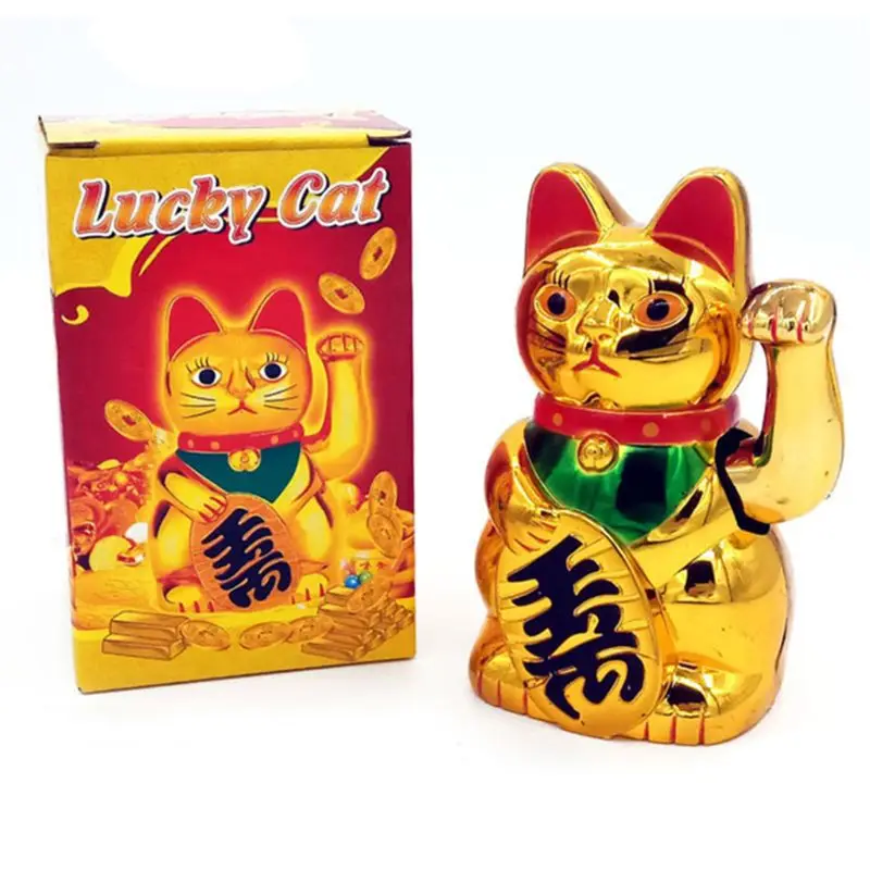 Gold Maneki Neko Cute Lucky for Cat Electric Crafts Art Home Decorative Crafts Shop Hotel Tables Decoration Plastic Mate