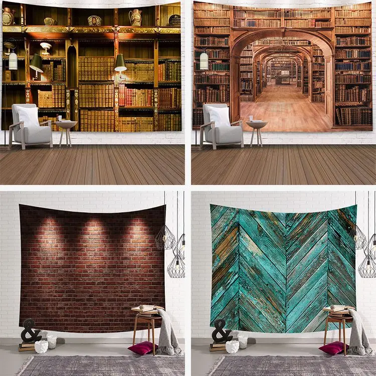 Magic Retro Style Library Bookshelf Tapestry Environmentally Friendly Printing Art Wall Hanging Cloth Bedspread Throw Home Decor