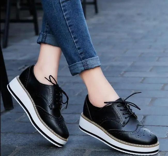 Fashion Retro Non-slip Sneakers Women Leather Platform Shoes Women Casual Shoes Flats Cowhide Leather Shoes Flat Plus Size 35-41